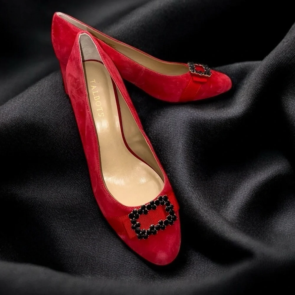 TALBOTS ISADORA JEWEL BOW SUEDE PUMPS Women's 10 M Red P214041160